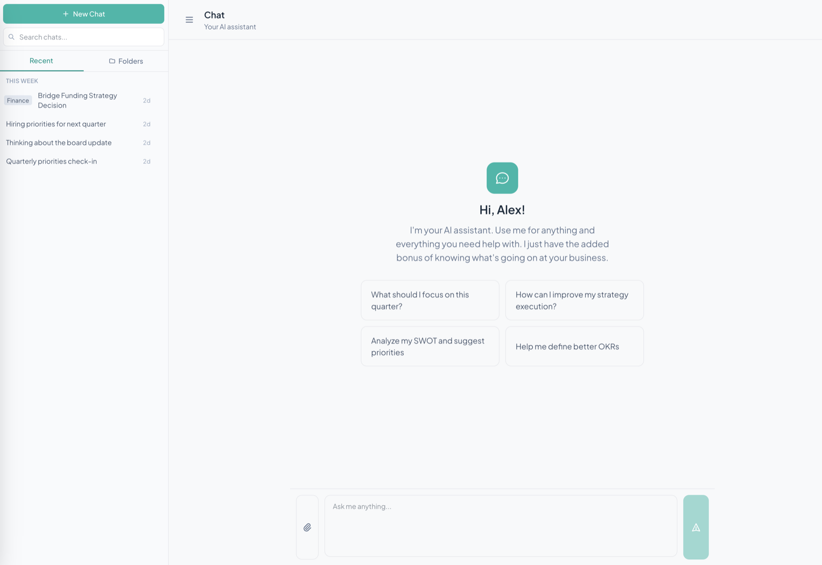 StraEO AI chat with business context and recent conversations